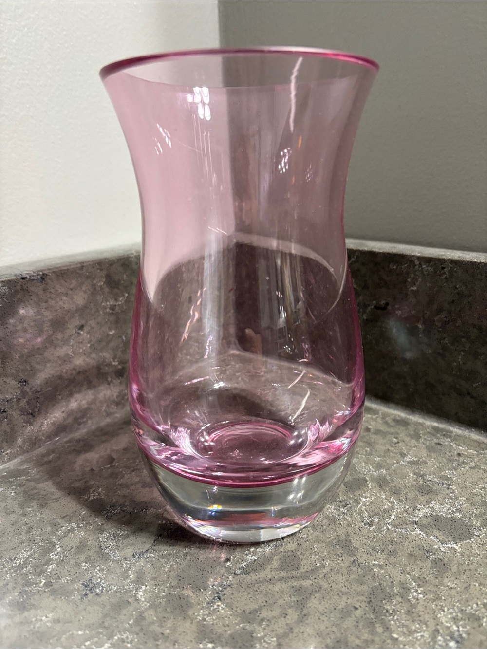 Pink Art Glass Vase Heavy Thick Base 7”